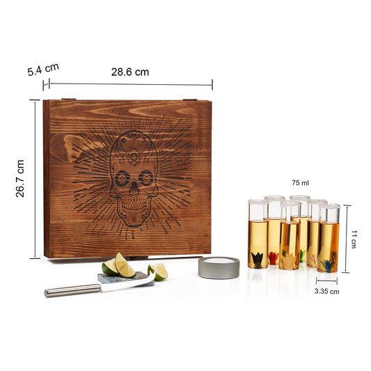 Wolf & Sparrow Tequila Shot Glass & Salt Gift Set- 6 Shot Glasses, Knife