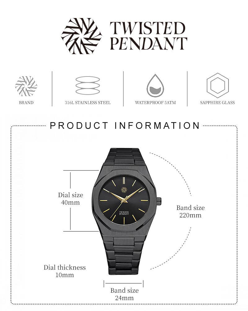 Wolf & Sparrow "Minimalist" Black Stainless Steel Watch