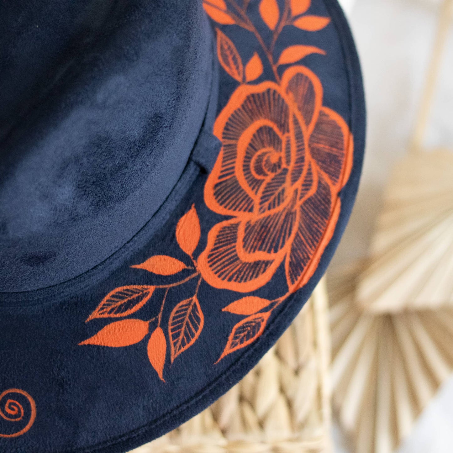 Wolf & Sparrow "Veronica" Hand Painted Western Statement Hat - Navy & Orange