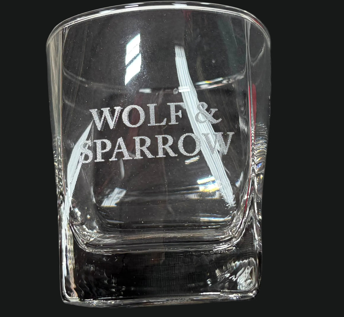 Wolf & Sparrow Engraved Crystal Decanter Set w/ 4 Rocks Glasses