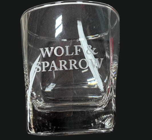 Wolf & Sparrow Engraved Crystal Decanter Set w/ 4 Rocks Glasses