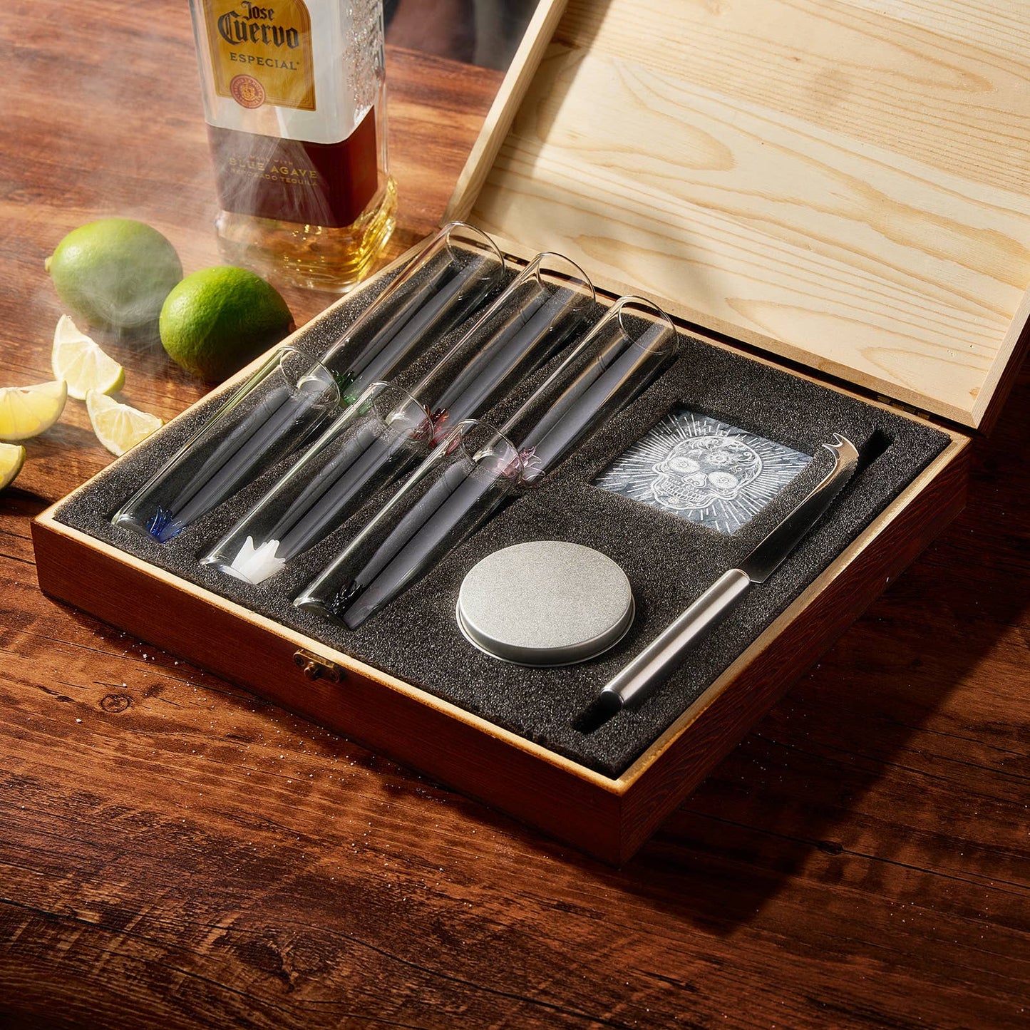 Wolf & Sparrow Tequila Shot Glass & Salt Gift Set- 6 Shot Glasses, Knife