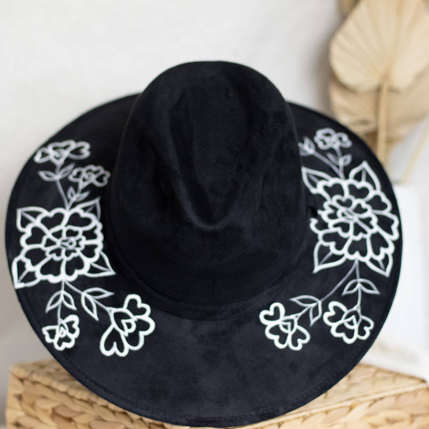 Wolf & Sparrow "Elvira" Hand Painted Western Boho Hat - Black and White