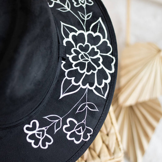 Wolf & Sparrow "Elvira" Hand Painted Western Boho Hat - Black and White