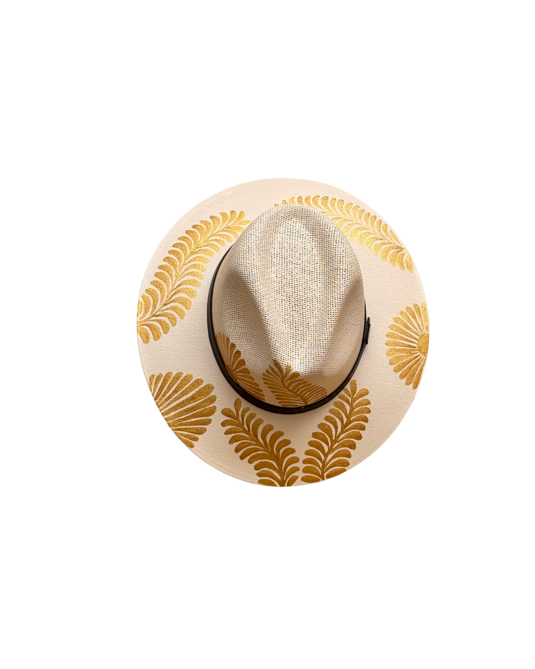 Wolf & Sparrow "Patricia" Hand Painted Resort Hat - Tan and Gold Flower