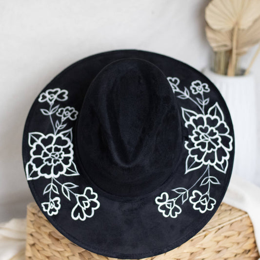 Wolf & Sparrow "Elvira" Hand Painted Western Boho Hat - Black and White