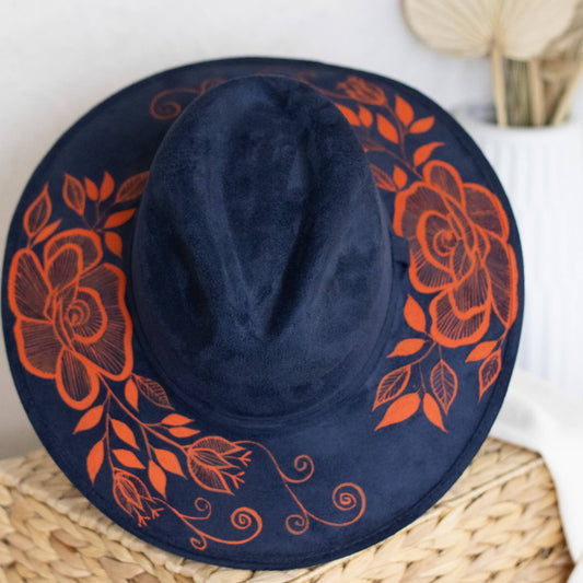 Wolf & Sparrow "Veronica" Hand Painted Western Statement Hat - Navy & Orange