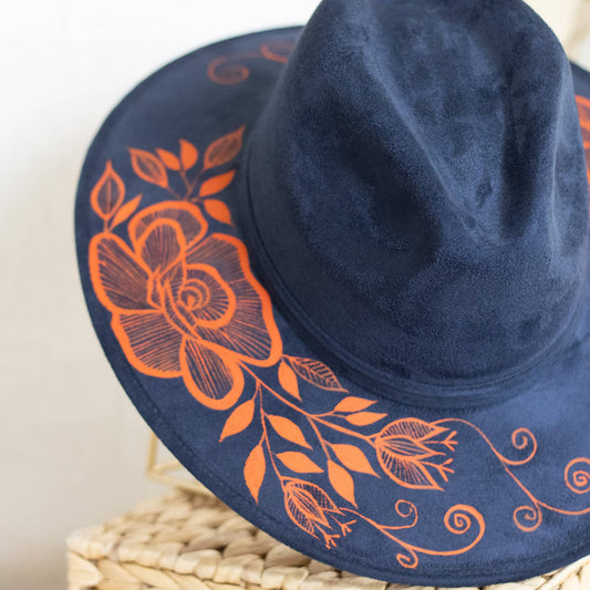 Wolf & Sparrow "Veronica" Hand Painted Western Statement Hat - Navy & Orange