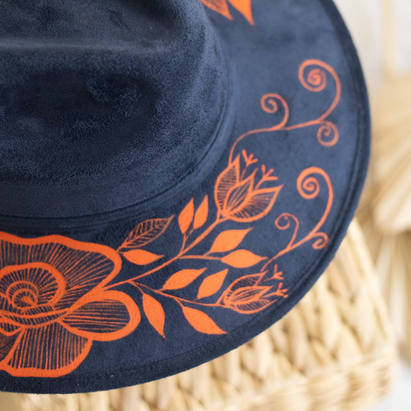 Wolf & Sparrow "Veronica" Hand Painted Western Statement Hat - Navy & Orange