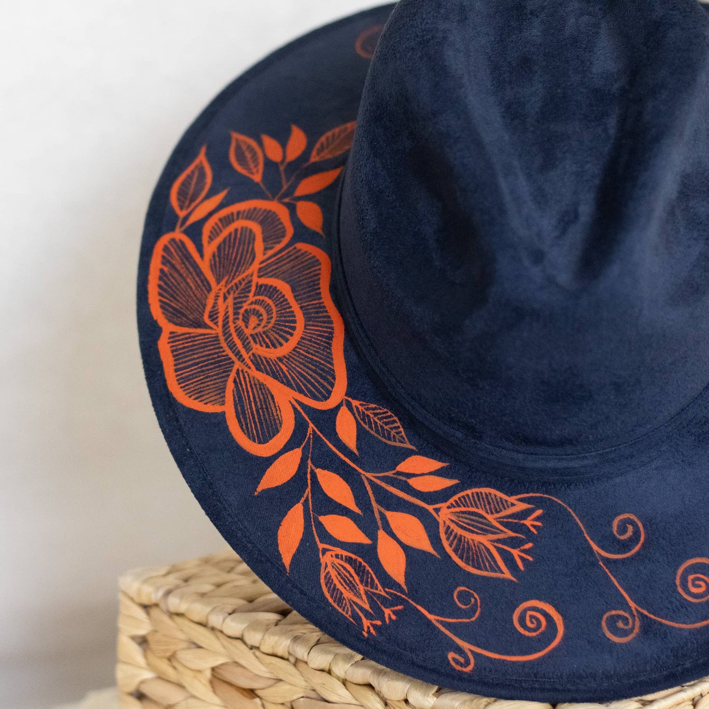 Wolf & Sparrow "Veronica" Hand Painted Western Statement Hat - Navy & Orange