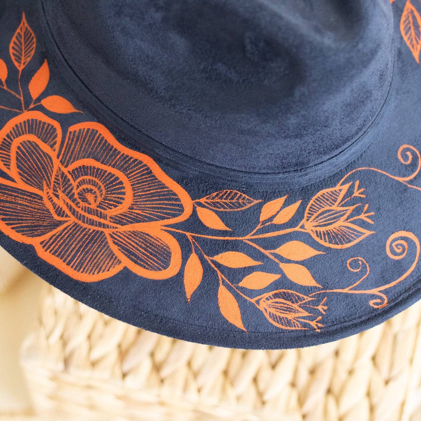 Wolf & Sparrow "Veronica" Hand Painted Western Statement Hat - Navy & Orange