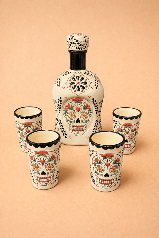 Wolf & Sparrow "Sugar Skull" Shot Glass and Decanter Set