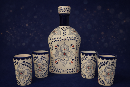 Wolf & Sparrow "Talavera" Shot Glass and Decanter Set