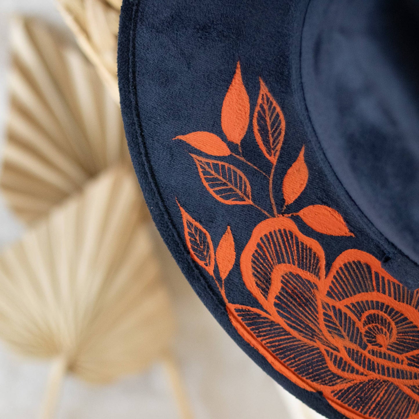 Wolf & Sparrow "Veronica" Hand Painted Western Statement Hat - Navy & Orange