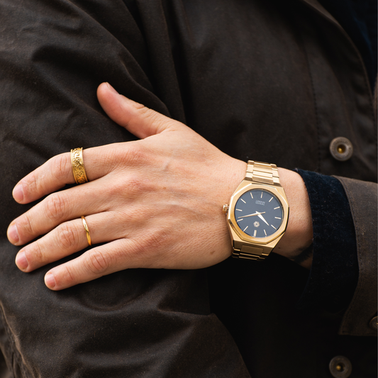 Wolf & Sparrow "Striking" Gold & Black Stainless Steel Watch